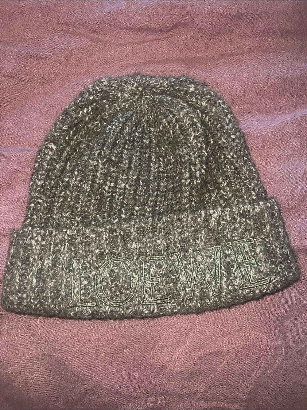 Loewe Charcoal Marled Knit Beanie with Embroidered Logo